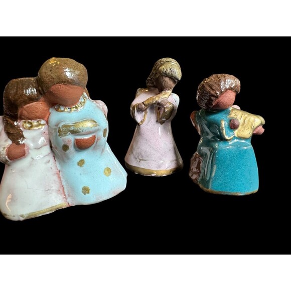 Vintage Pottery Figurine Folk Art,angels Musical Figurines 2” Lot - Picture 3 of 10